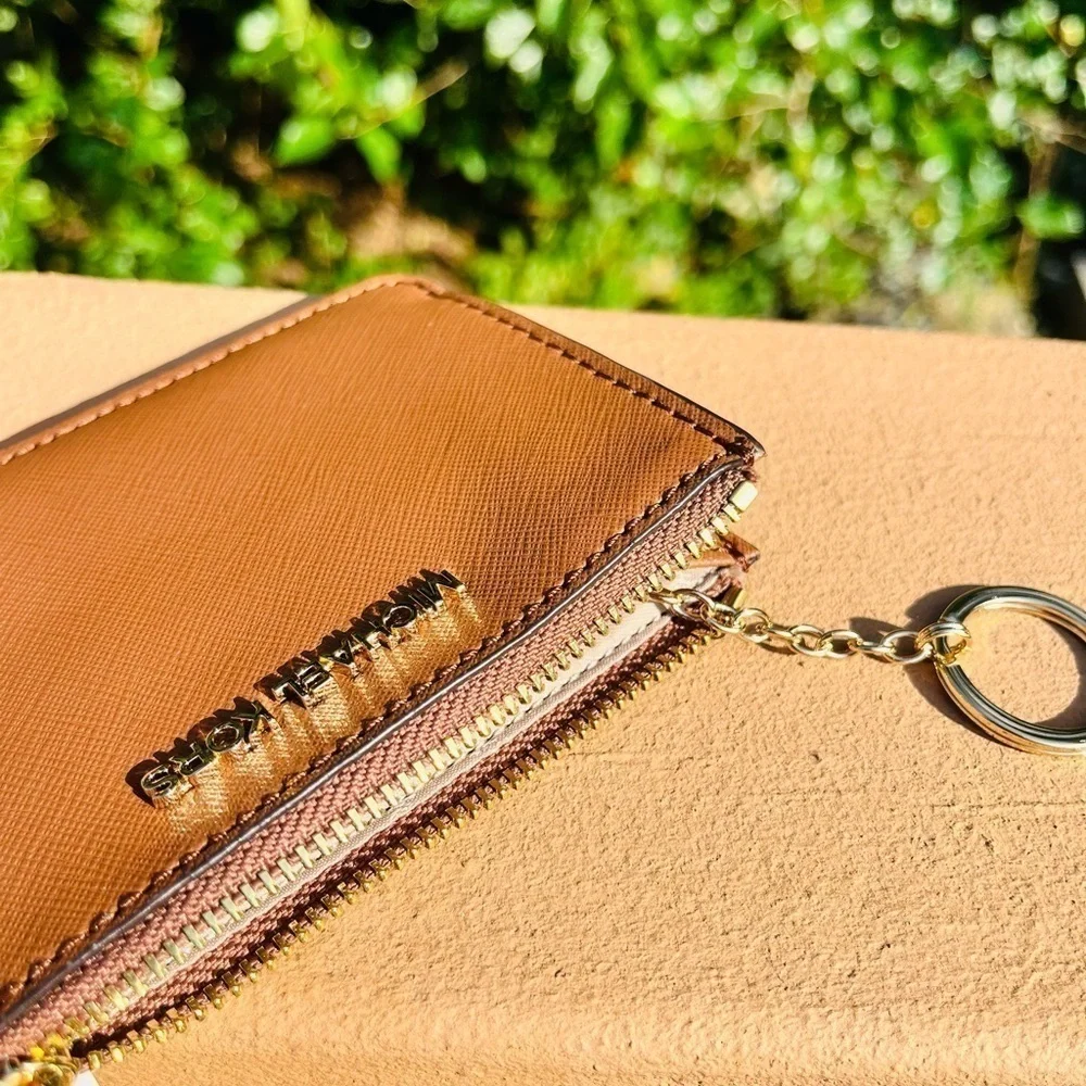 Michael Kors Saffiano Leather Cardholder Key Ring ID Wallet Zip NWT